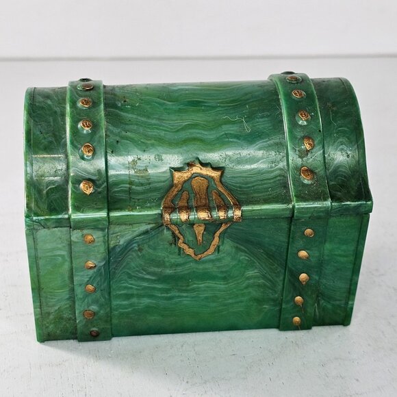 Vintage Herb Farm Green Plastic Treasure Chest Box With Gold Accents Made In USA - Picture 8 of 9